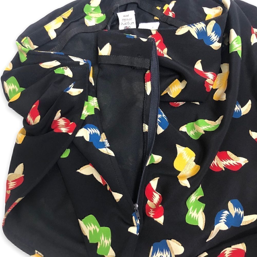 Vintage Ungaro Black Ribbon Print Skirt Faux Wrap Gold Accents - Picture 3 of 9